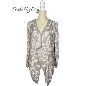 Faded Glory Aztec Print Waterfall Sweater Sz M